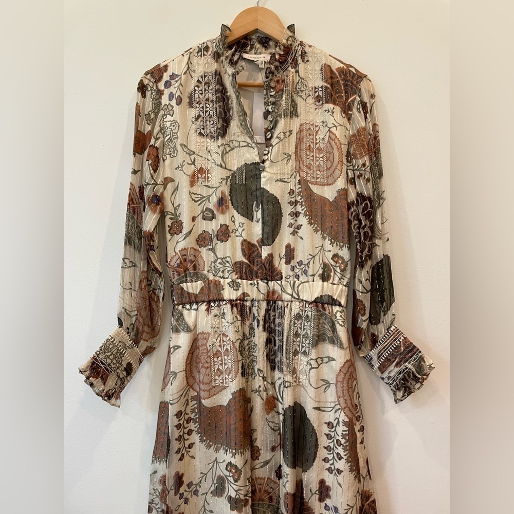 Floral Silk Blend Midi-Dress Lafayette 148 Size XS Fall Autumn Luxury - Picture 9 of 16